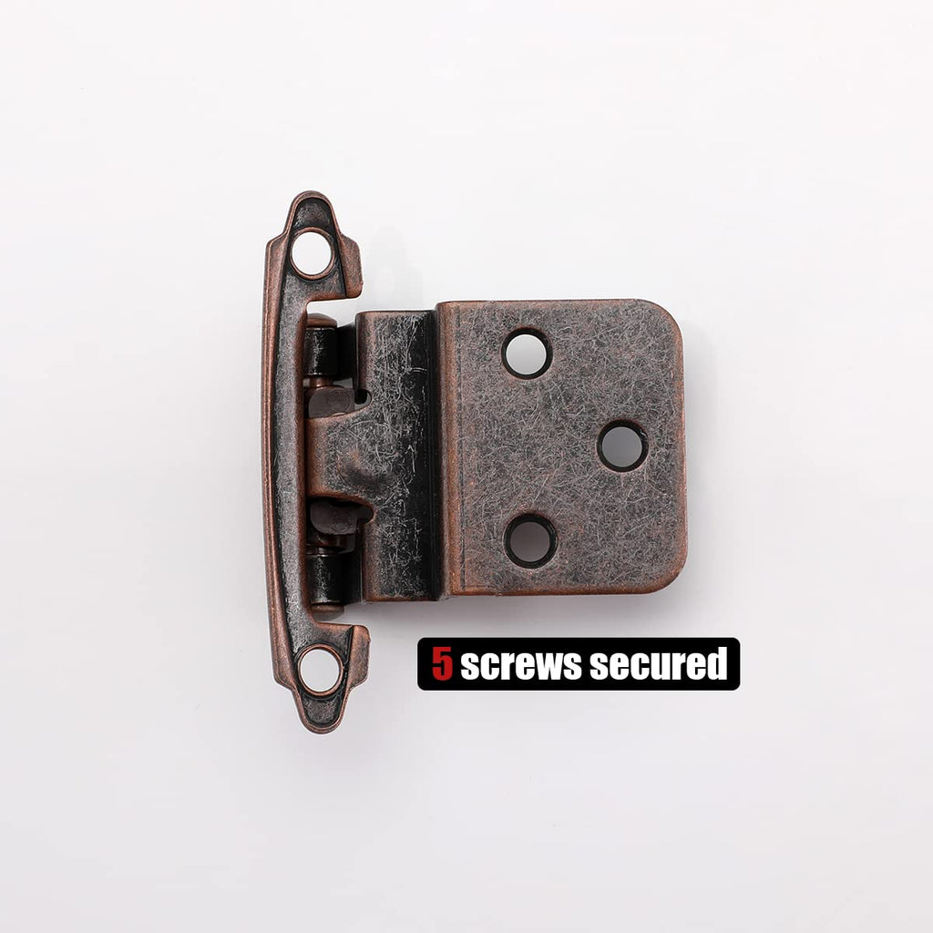 JQK 3/8 Inch Inset Cabinet Door Hinges Oil Rubbed Bronze, 4 Pack 2 Pairs Flush Face Mount Cupboard Self-Closing Kitchen Cabinet Hardware Hinges with Door Bumper, CH201-ORB-P4