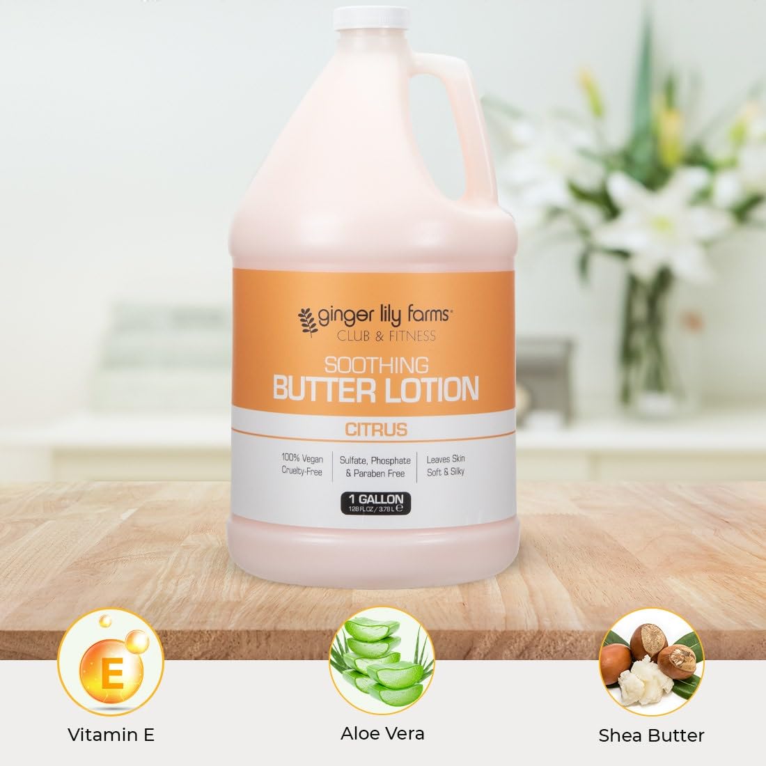 Ginger Lily Farms Club & Fitness Soothing Butter Lotion for Dry Skin, 100% Vegan & Cruelty-Free, Aloe Vera Scent, 1 Gallon (128 fl oz) Refill