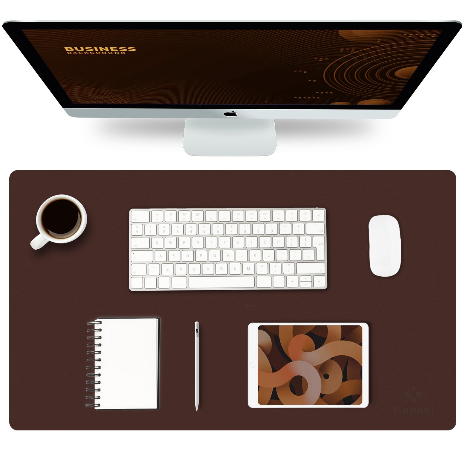 K KNODEL Small Office Leather Desk Mat, Mouse and Keyboard Pad, Computer and Laptop Mat, Desktop Protector and Cover, Writing Pad and Blotter (23.6"x13.8", Black)