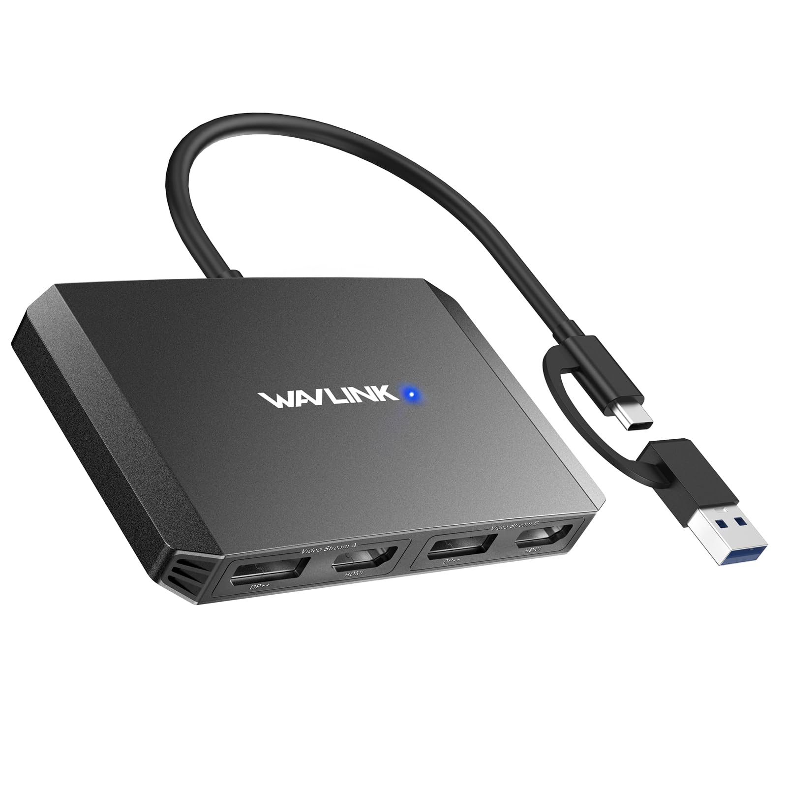 WAVLINK USB C or USB 3.0 to Dual HDMI/DisplayPort Adapter, Displaylink Monitor Splitter Extended Display for Dual Monitor 4K@60Hz, HDMI/DP Splitter Compatible with Mac M1-M5/Neo,Window Laptop-Black