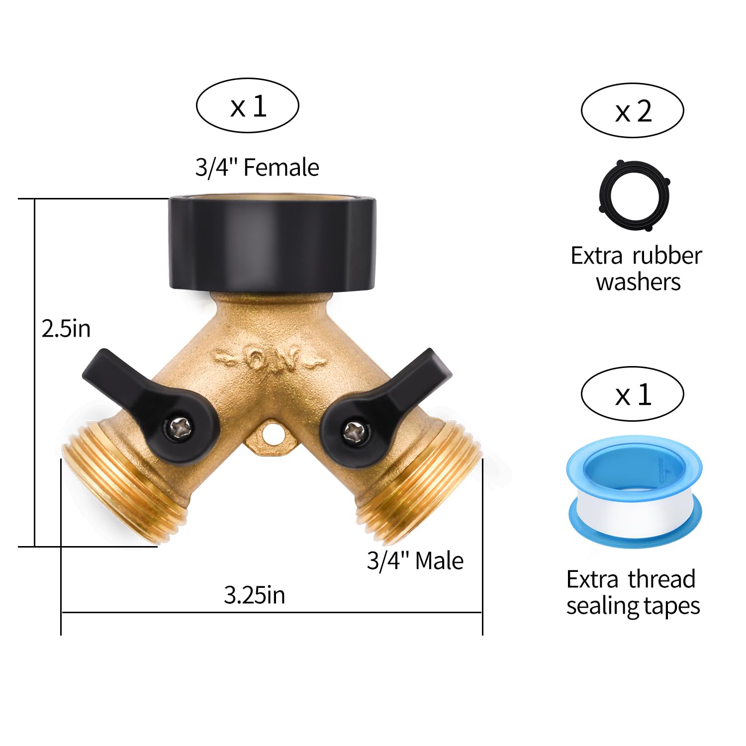 1/2/4 Pack 2 Way Hose Splitter, for 3/4" Hose Connector, with Rubber Washers & Tapes