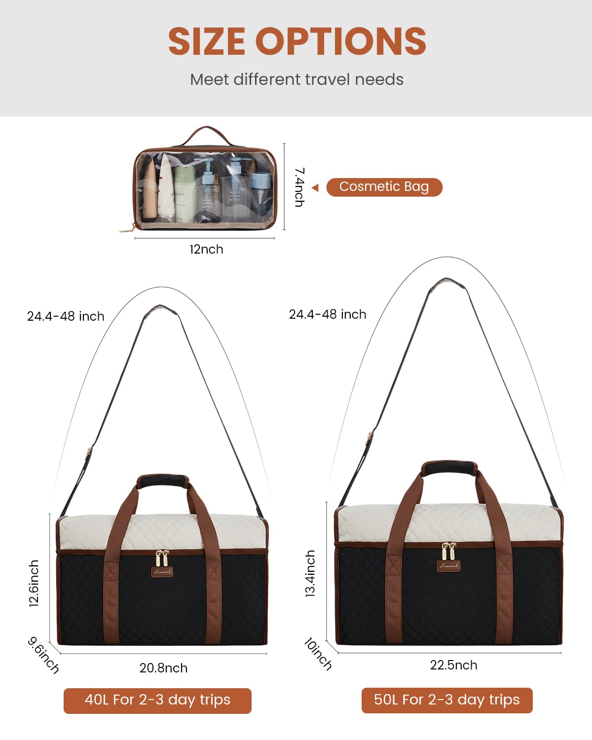 LOVEVOOK Travel Duffle Bag - Weekender & Overnight Bag with Toiletry & Wet Pocket, Carry-On Size, 3pc Set
