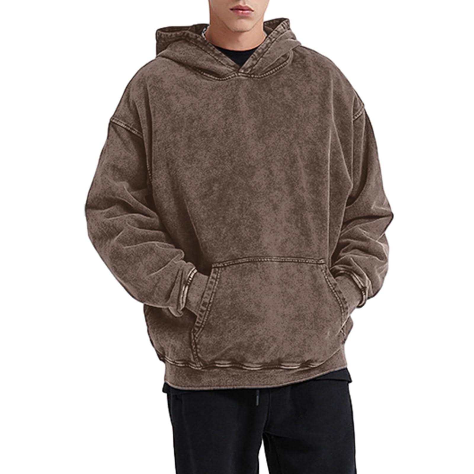 Bobeutou Oversized Hoodie Men Vintage Cotton Casual Hooded Sweatshirt Trendy Baggy Basic Hoodies Retro Pullover Streetwear