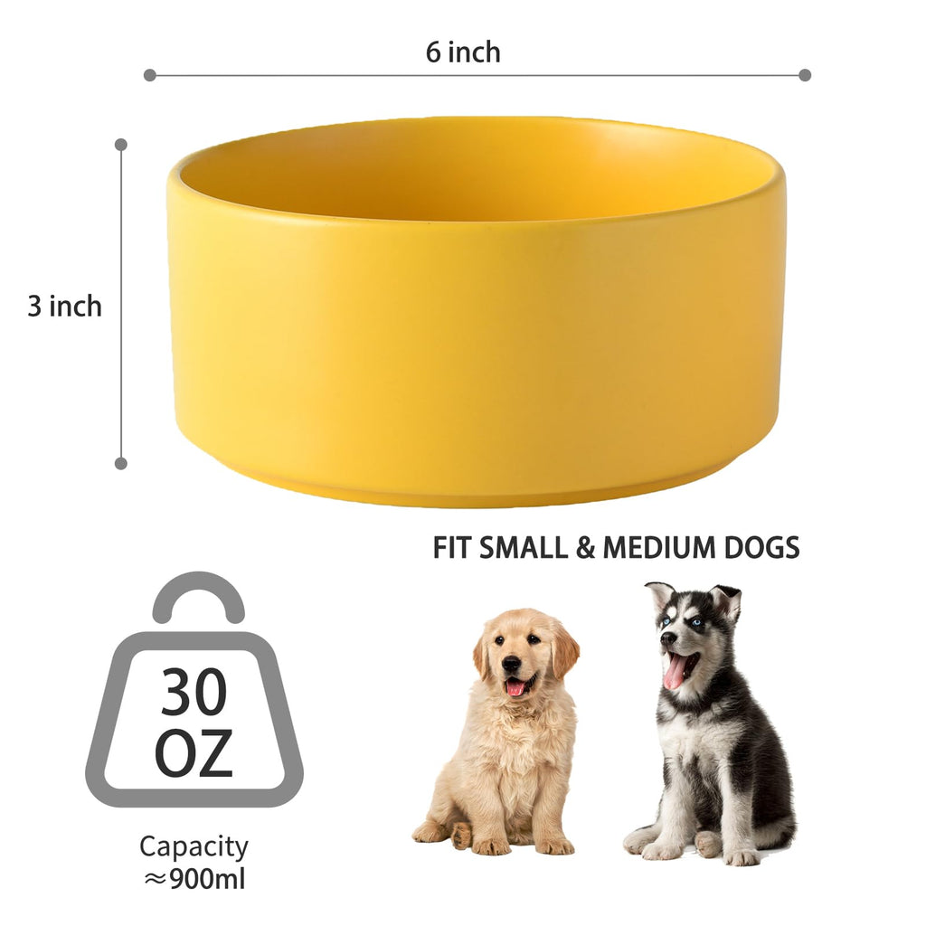 6'' Ceramic Raised Dog Bowl - 30Oz Dog Food & Water Bowl with Elevated Non-Slip Bamboo Stand, Dishwasher & Microwave Safe, Anti Vomiting Heavy Duty Pet Bowl for Small and Medium Dogs, Black