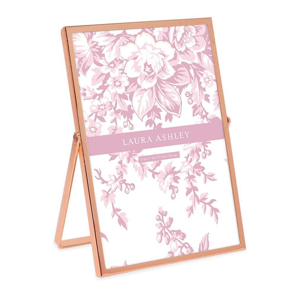 Laura Ashley 2x3 Rose Gold Flat Metal Picture Frame (Vertical) with Pull-Out Easel Stand, Made for Tabletop, Counterspace, Shelf and Desk (2x3, Rose Gold)