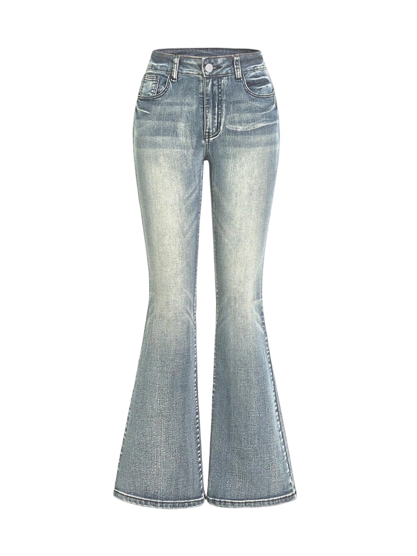 MakeMeChic Women's Bell Bottom Jeans Stretchy Flared Jeans Embroidered Y2K High Waist Denim Pants