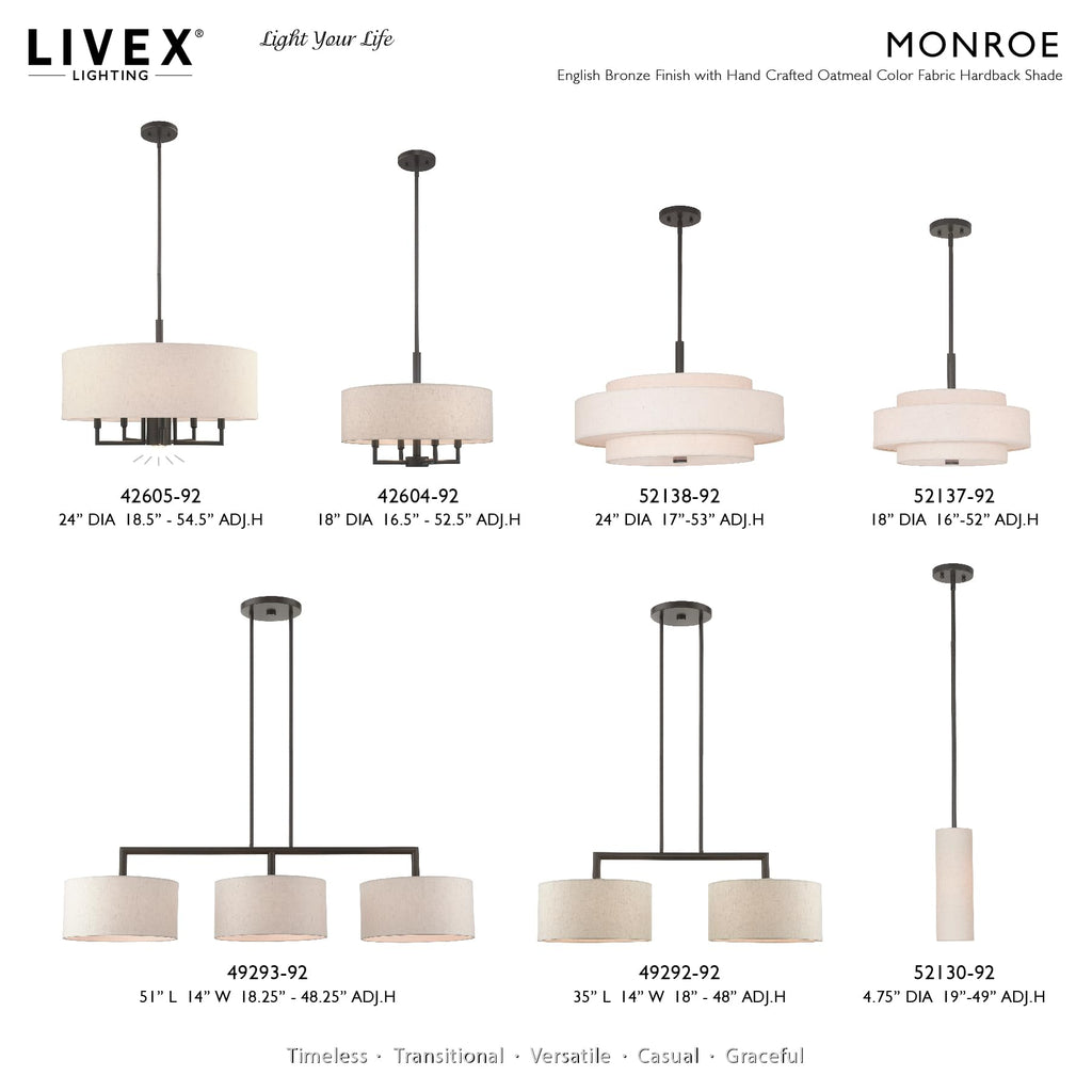 Livex Lighting Fabric Shade 52138-92 Meridian 5 Light English Bronze Pendant
