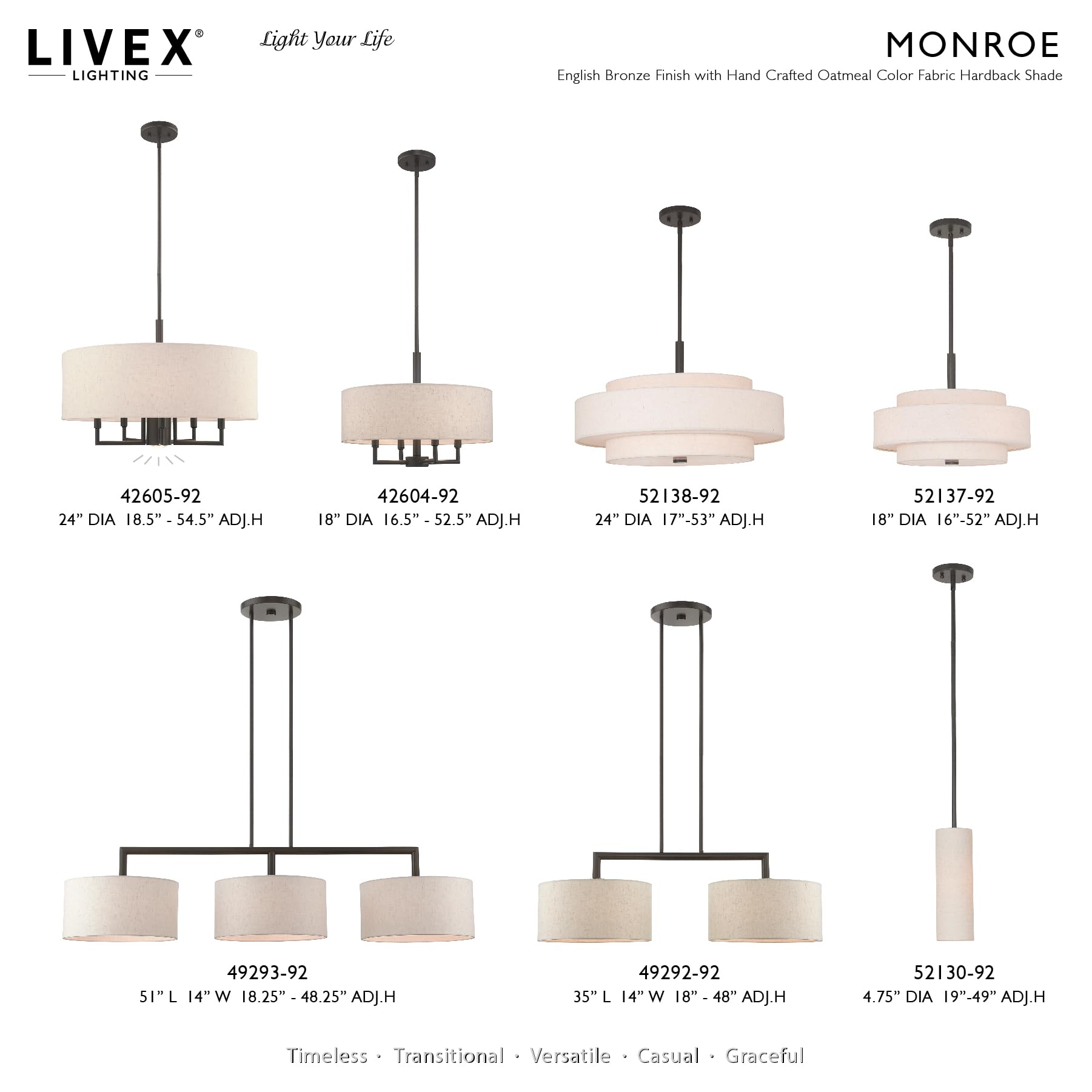 Livex Lighting Fabric Shade 52138-92 Meridian 5 Light English Bronze Pendant