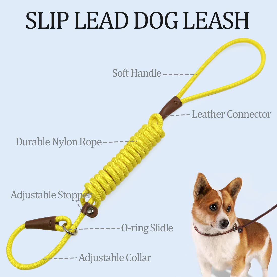 MayPaw Slip Lead Control Leash for Dogs No Pull, 13+ Colors Classic Dog Lead 7 FT Pet Slip Leash, 1/4” Rope Leashes for Small Medium Animals (7ft*1/4", Black)