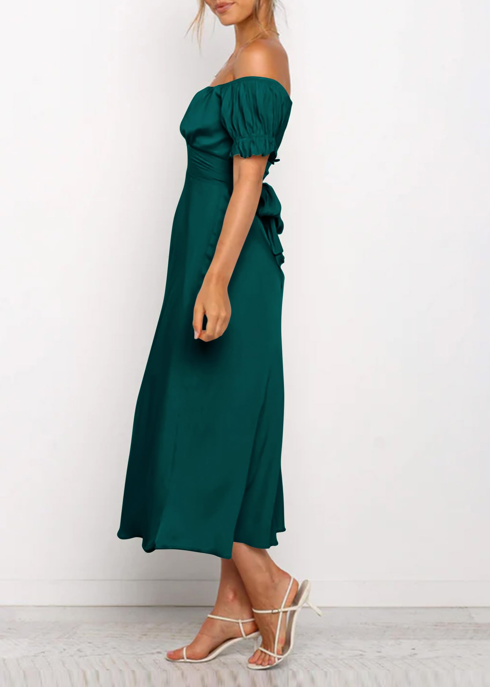 KIRUNDO Women's 2026 Spring Summer Satin Wedding Guest Midi Dress Off The Shoulder Wrap Party Cocktail Formal Prom Dresses