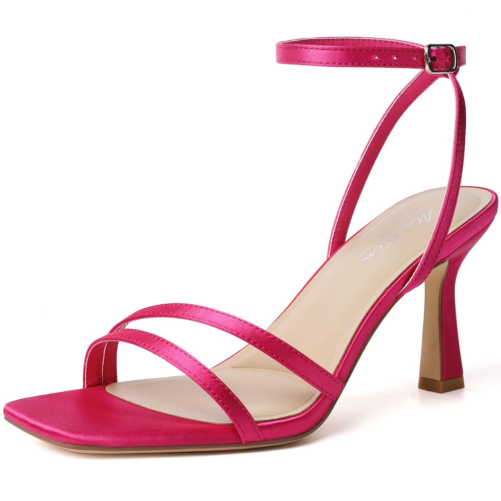 Mostrin Strappy Kitten Heels for Women Square Open Toe Heels Ankle Strap Lace Up Heeled Sandals for Party, Prom