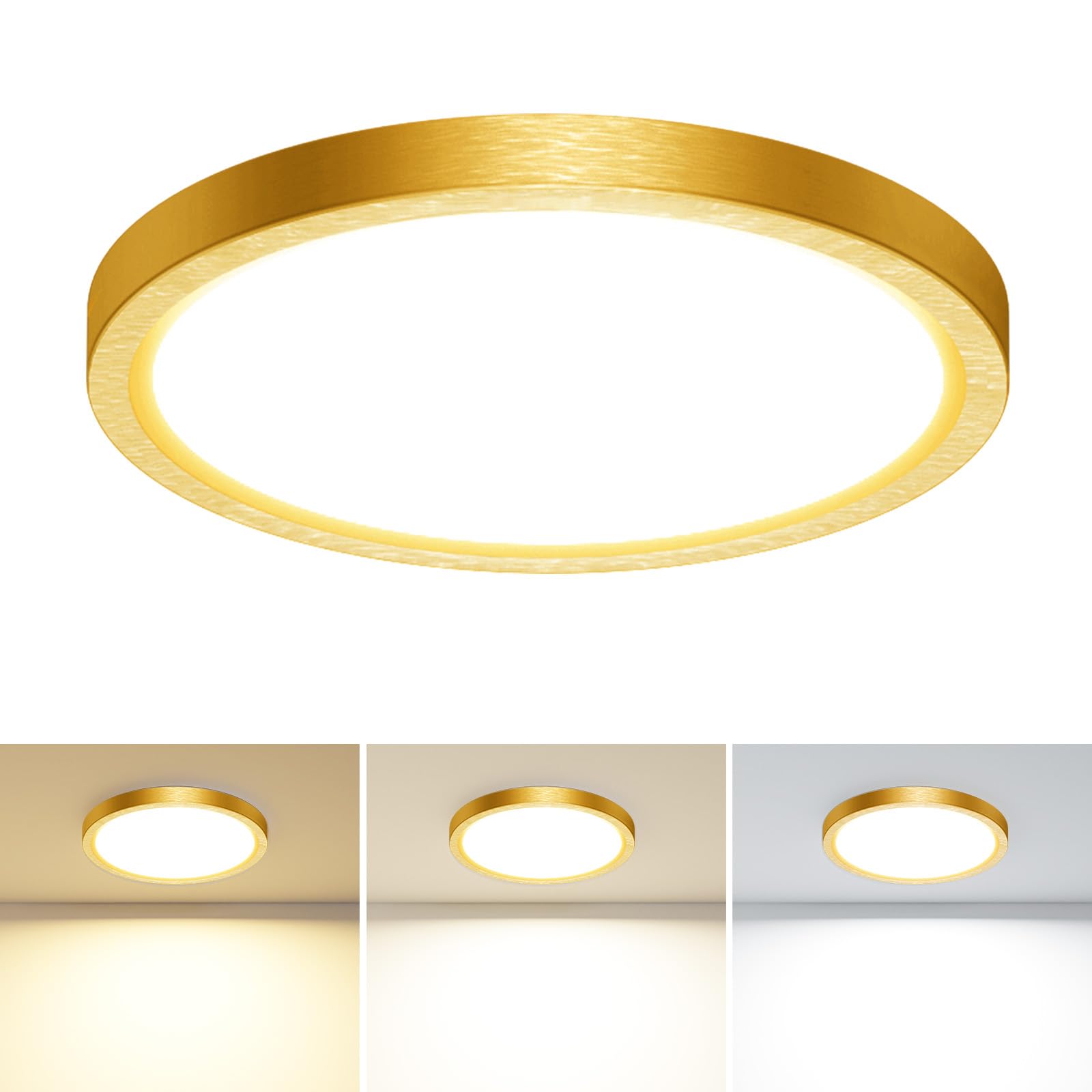 1PACK LED Flush Mount Ceiling Light Fixture, 3000K-4000K-6500K & 100W Equivalent Modern Kitchen Ceiling Lamp 15W 1500Lm 7.5 Inch Closet Round Surface for Bathroom Laundry Bedroom Hallway, Black