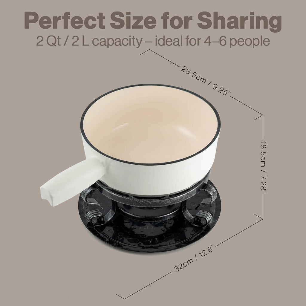 Swissmar Lugano Cast Iron Cheese Fondue Set, 9-Piece, 2 QT / 2 L - Ideal for Melting Cheese, Chocolates, Caramel, & More - Perfect for Kitchen Collection & Gift Giving - Matte Black