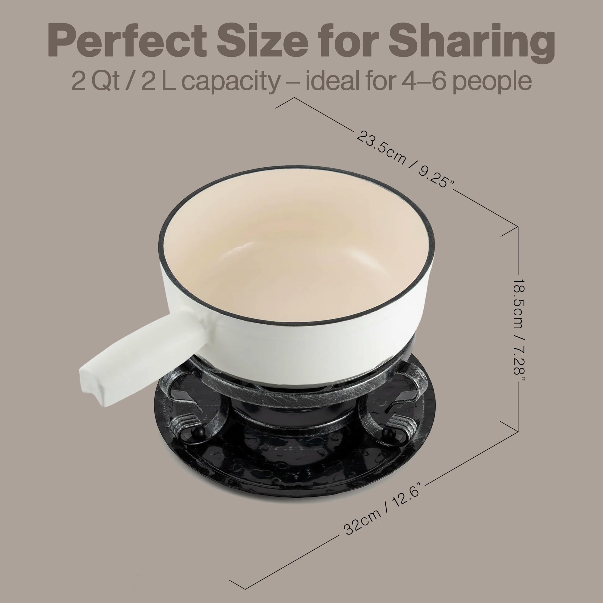 Swissmar Lugano Cast Iron Cheese Fondue Set, 9-Piece, 2 QT / 2 L - Ideal for Melting Cheese, Chocolates, Caramel, & More - Perfect for Kitchen Collection & Gift Giving - Matte Black