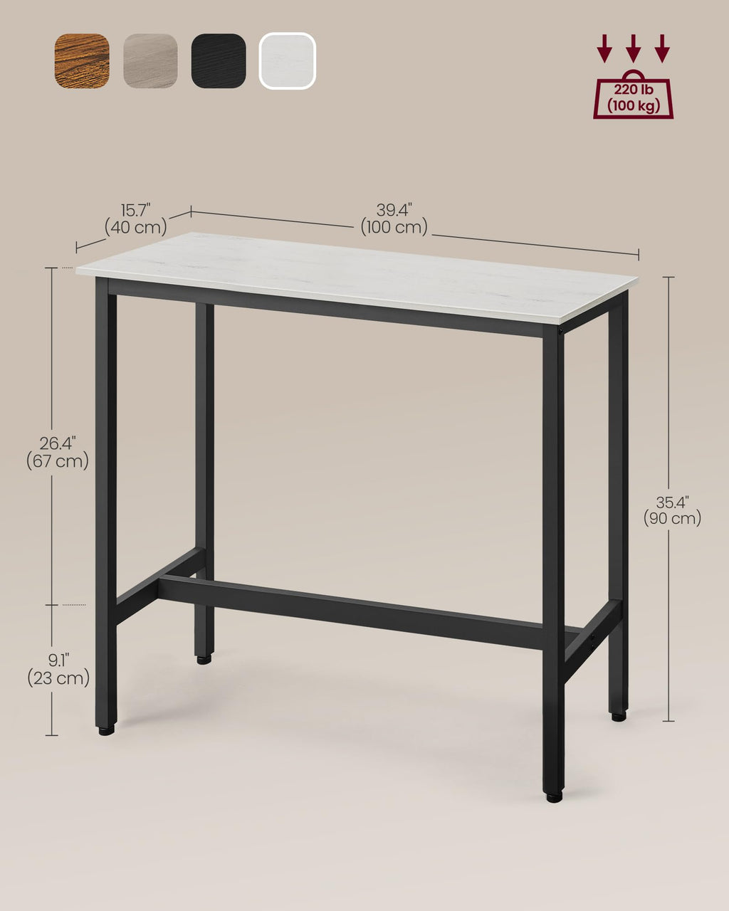 VASAGLE Bar Table, Kitchen Dining Table, High Top Pub Table, Bar Height Cocktail Table for Living Room Party, Sturdy Metal, 15.7 x 39.4 x 35.4 Inches for Narrow Spaces, Ebony Black and Ink Black