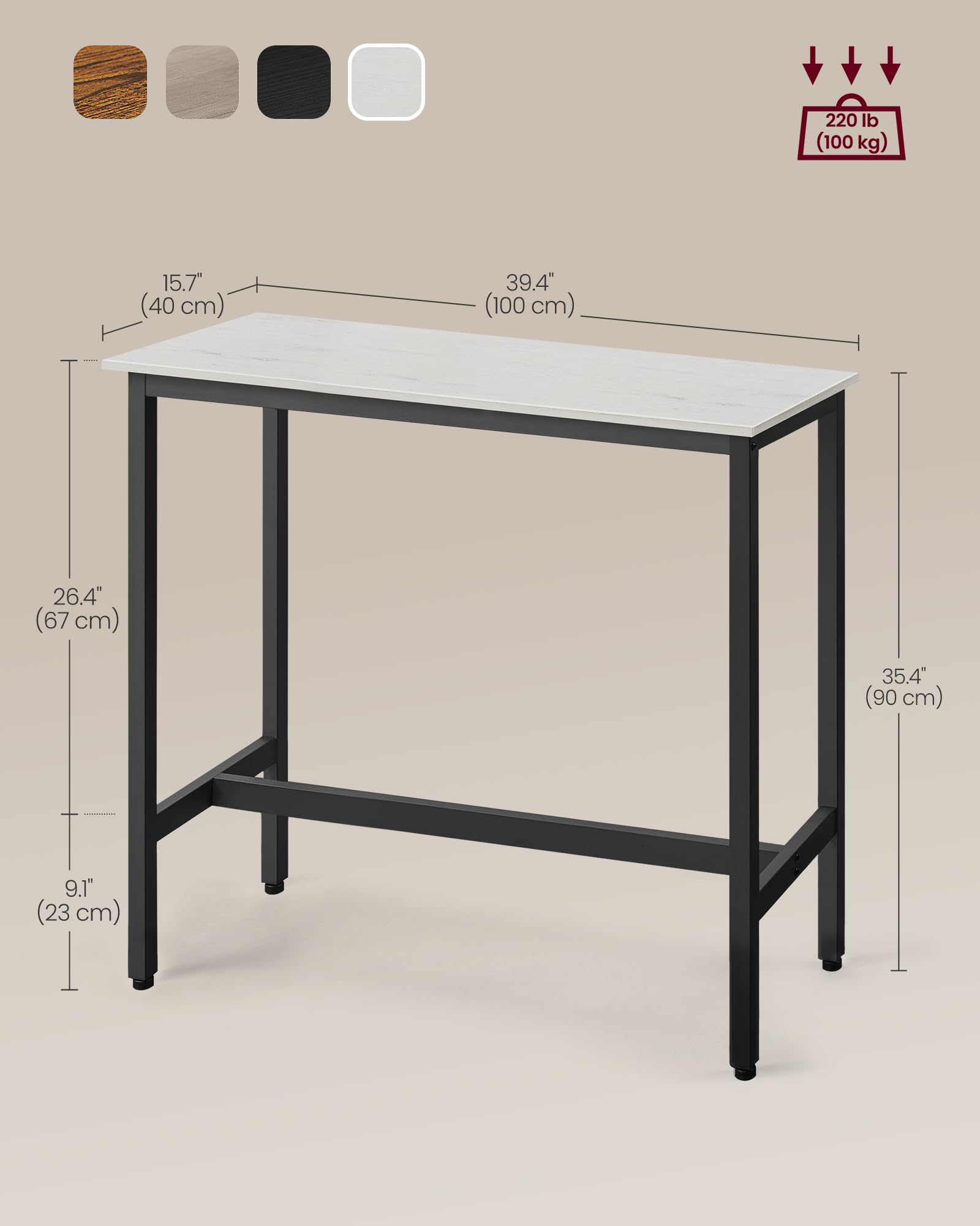 VASAGLE Bar Table, Kitchen Dining Table, High Top Pub Table, Bar Height Cocktail Table for Living Room Party, Sturdy Metal, 15.7 x 39.4 x 35.4 Inches for Narrow Spaces, Ebony Black and Ink Black