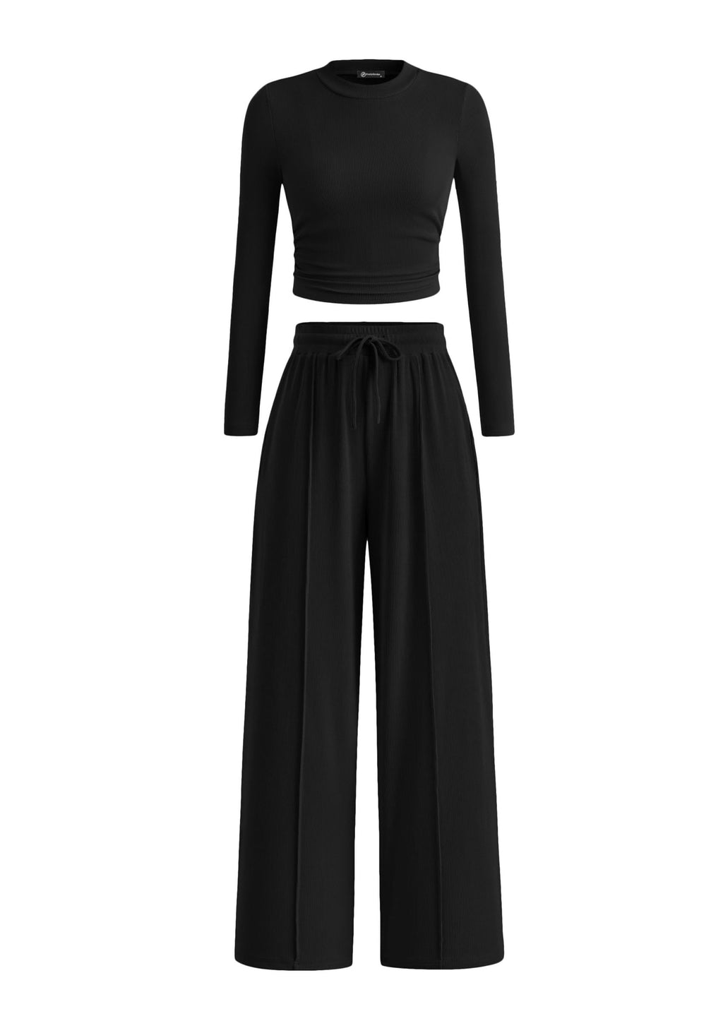 PRETTYGARDEN Women's 2 Piece Sets 2026 Fall Long Sleeve Crop Tops Wide Leg Pants Matching Outfit Tracksuits Spring Clothes