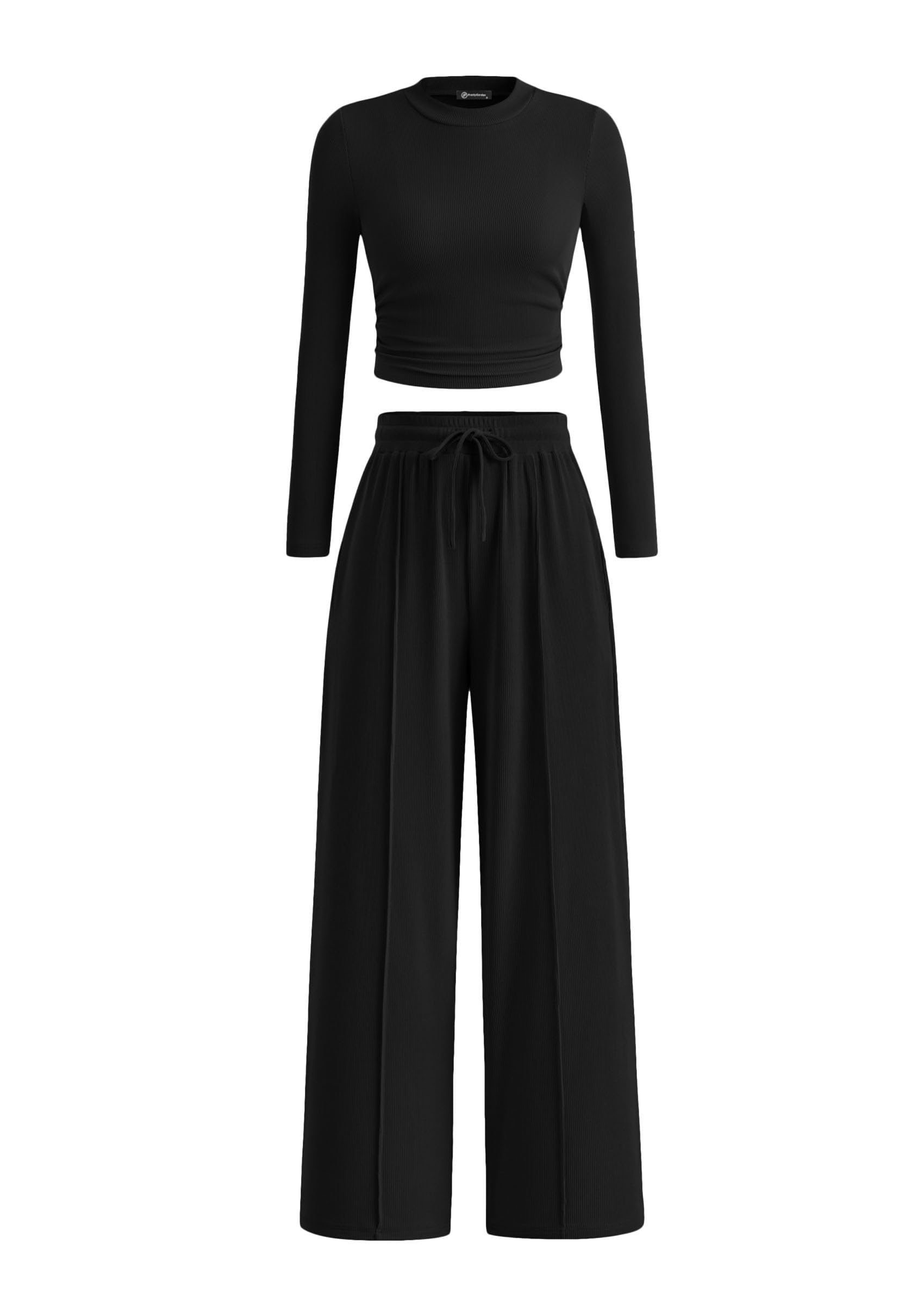 PRETTYGARDEN Women's 2 Piece Sets 2026 Fall Long Sleeve Crop Tops Wide Leg Pants Matching Outfit Tracksuits Spring Clothes