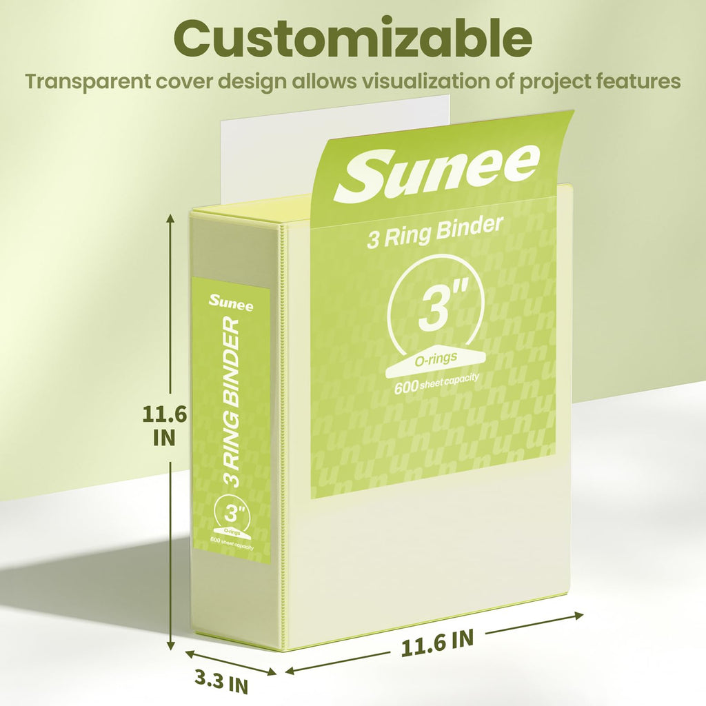 SUNEE 3 Ring Binder 1/2 Inch 1 Pack, Clear View Binder Three Ring PVC-Free (Fit 8.5x11 Inches) for School or Office Supplies, Black