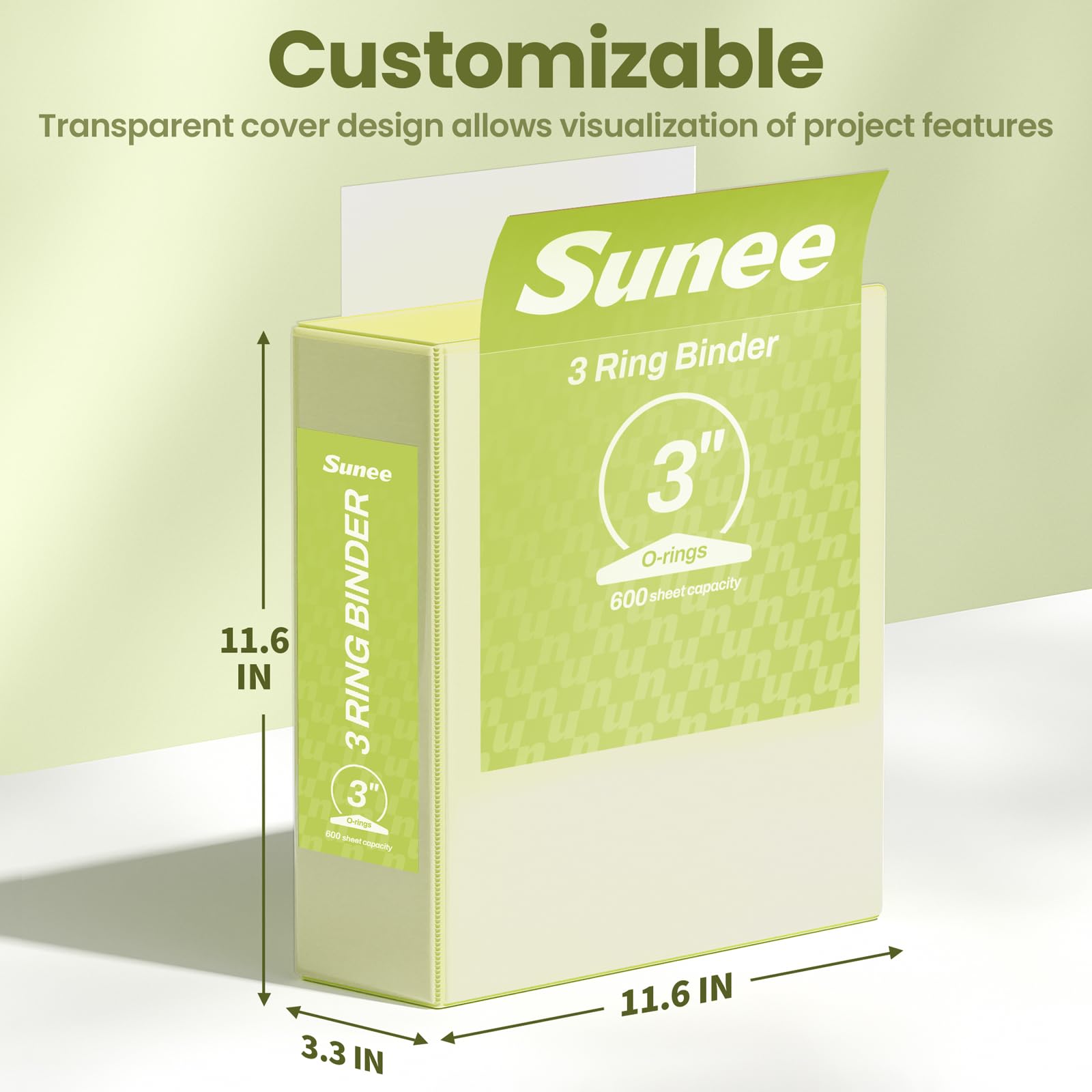 SUNEE 3 Ring Binder 1/2 Inch 1 Pack, Clear View Binder Three Ring PVC-Free (Fit 8.5x11 Inches) for School or Office Supplies, Black