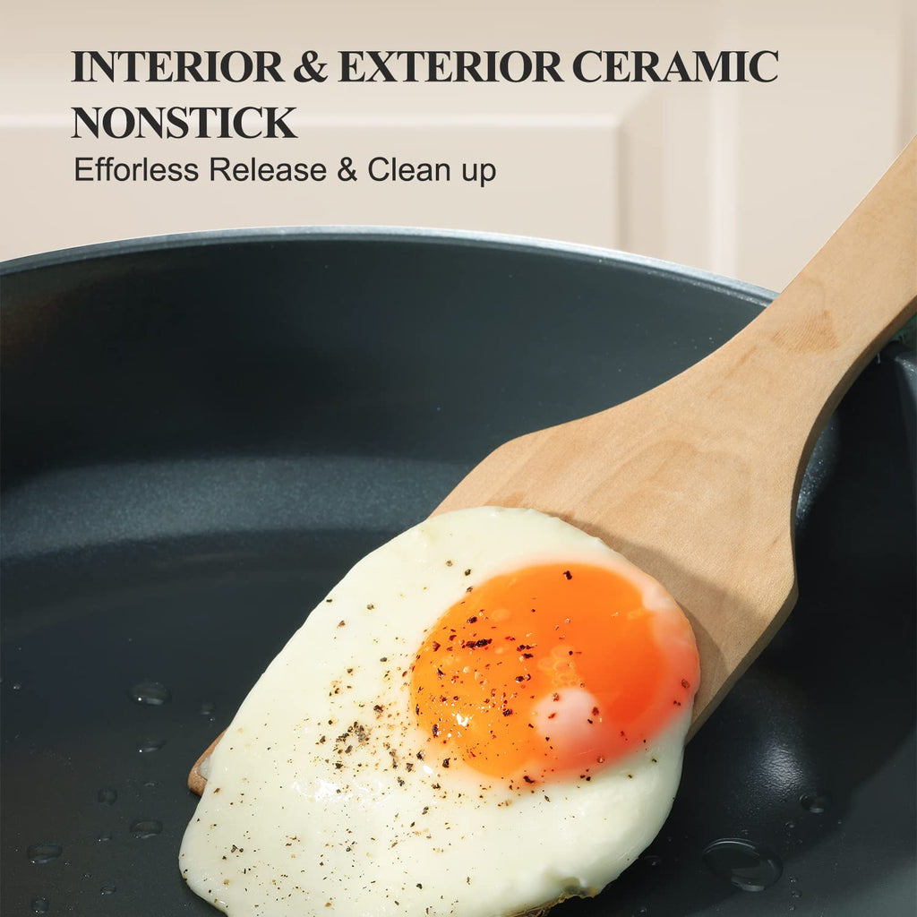 PRICUSIS Nonstick Frying Pan, 8/10/12 Inch Skillet with Stay Cool Handle, Fully Coated, Induction Compatible, 100% Dishwasher Safe, PFOA Free（10 Inch, Black Sesame）