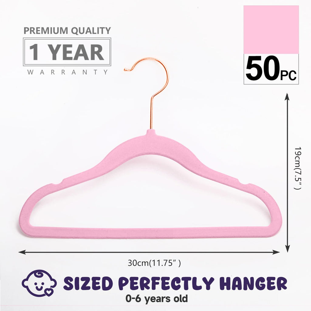 MIZGI Baby Velvet Hangers,Non-Slip Kids & Toddler Hangers,11.8 Inch Hangers for Baby Clothes,Pack of 50(Black/Black)