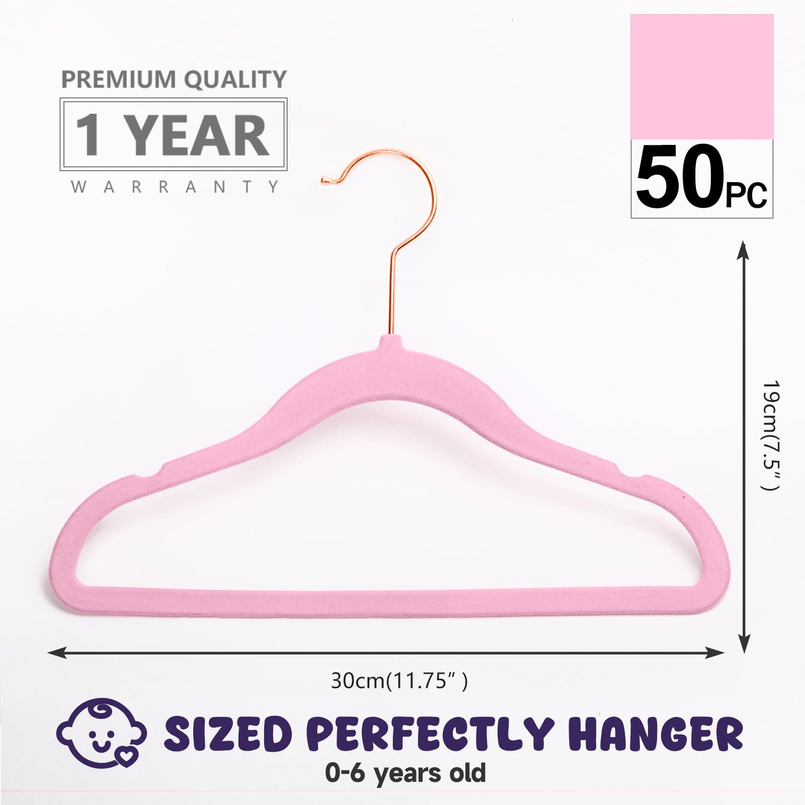 MIZGI Baby Velvet Hangers,Non-Slip Kids & Toddler Hangers,11.8 Inch Hangers for Baby Clothes,Pack of 50(Black/Black)