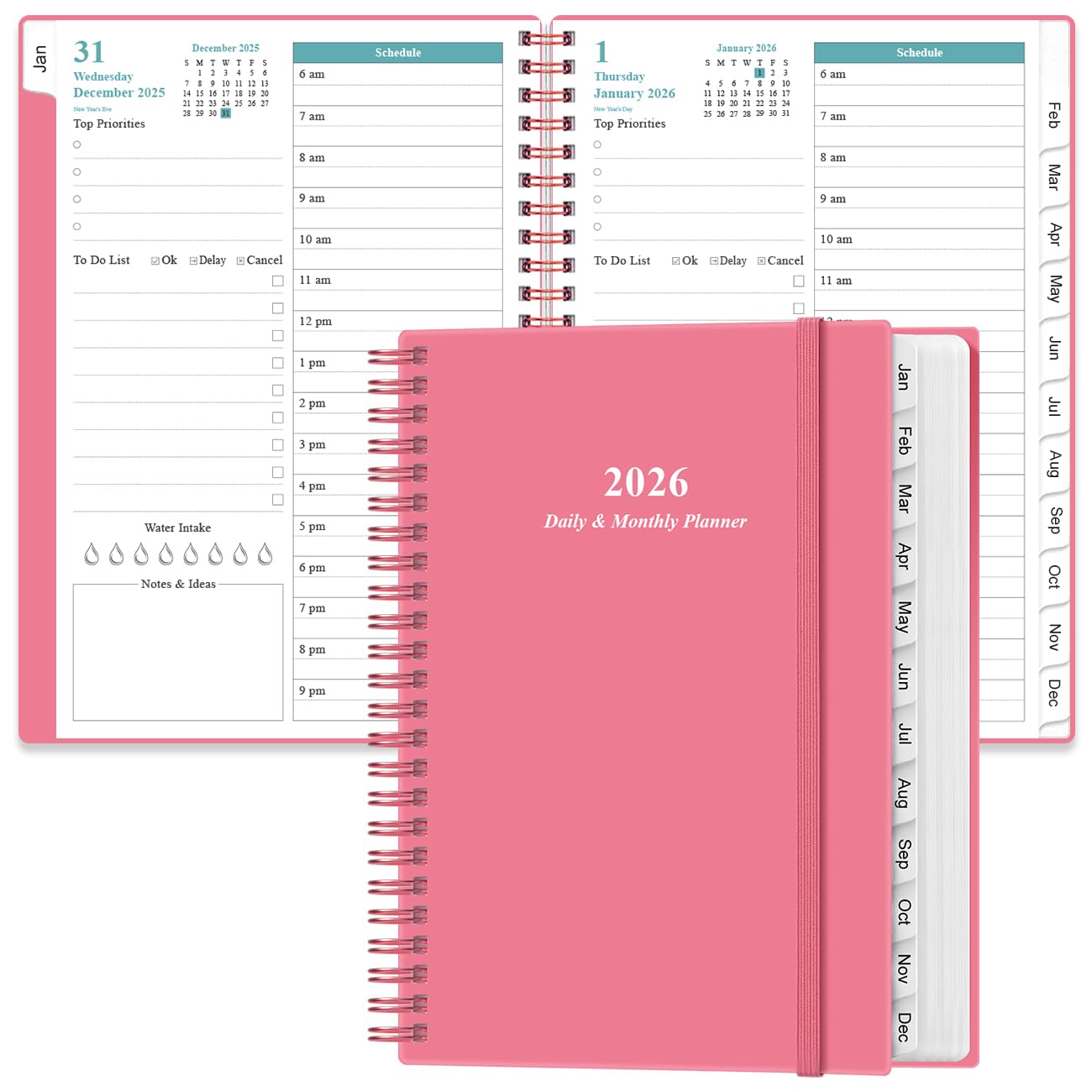 2026-2027 Daily & Monthly Planner - One Page Per Day, Daily Planner from July 2026 to June 2027, Planner 2026-2027 with 12 Monthly Tabs, 6.4" x 8.5", Black