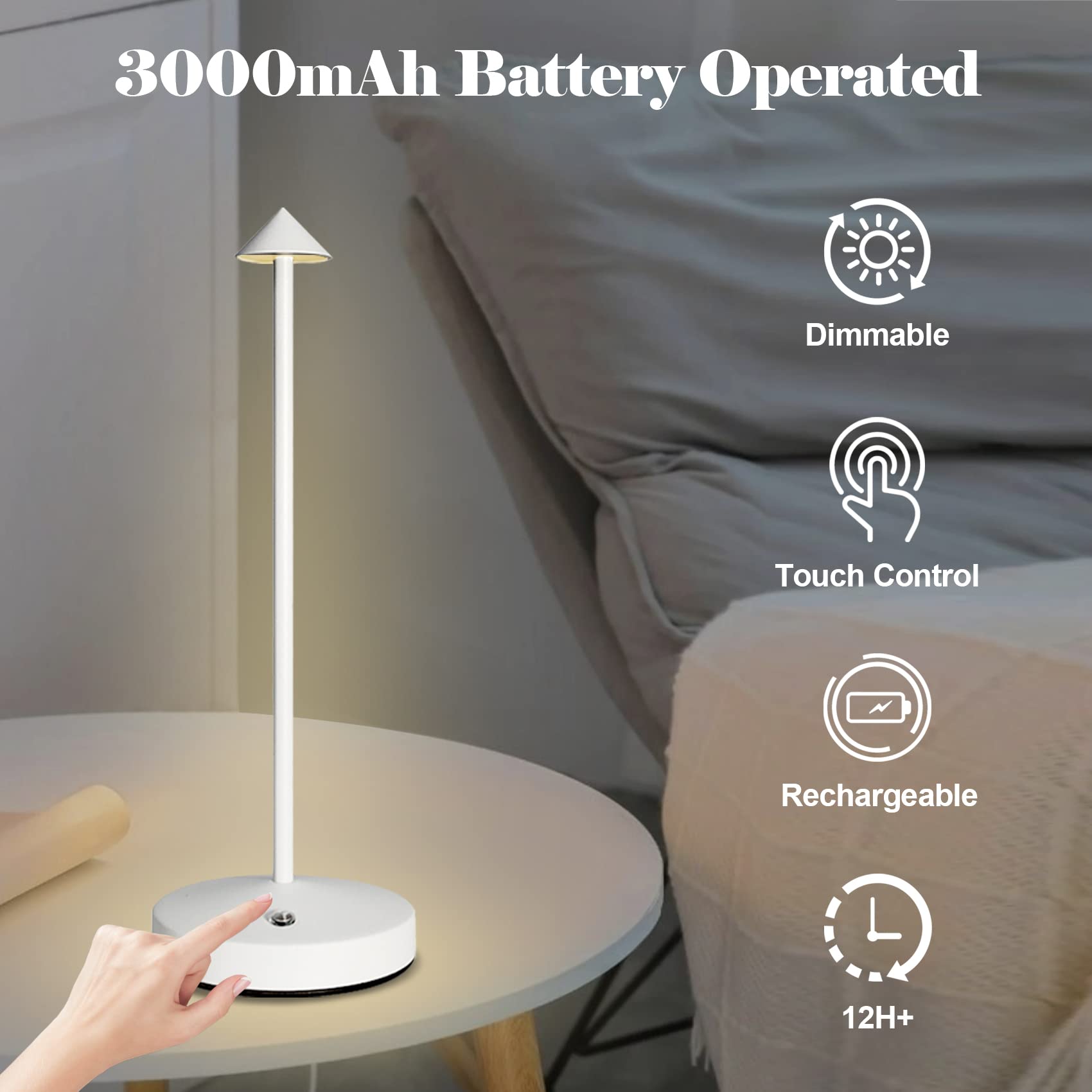 Rechargeable Cordless Lamps,3000mAh Battery Operated Table Lamp,Portable LED Touch 2 Levels Brightness Dimmable Bar Lamp,Battery Powered Lamps for Bars,Restaurant,Living Room(2 Pack,Rust)