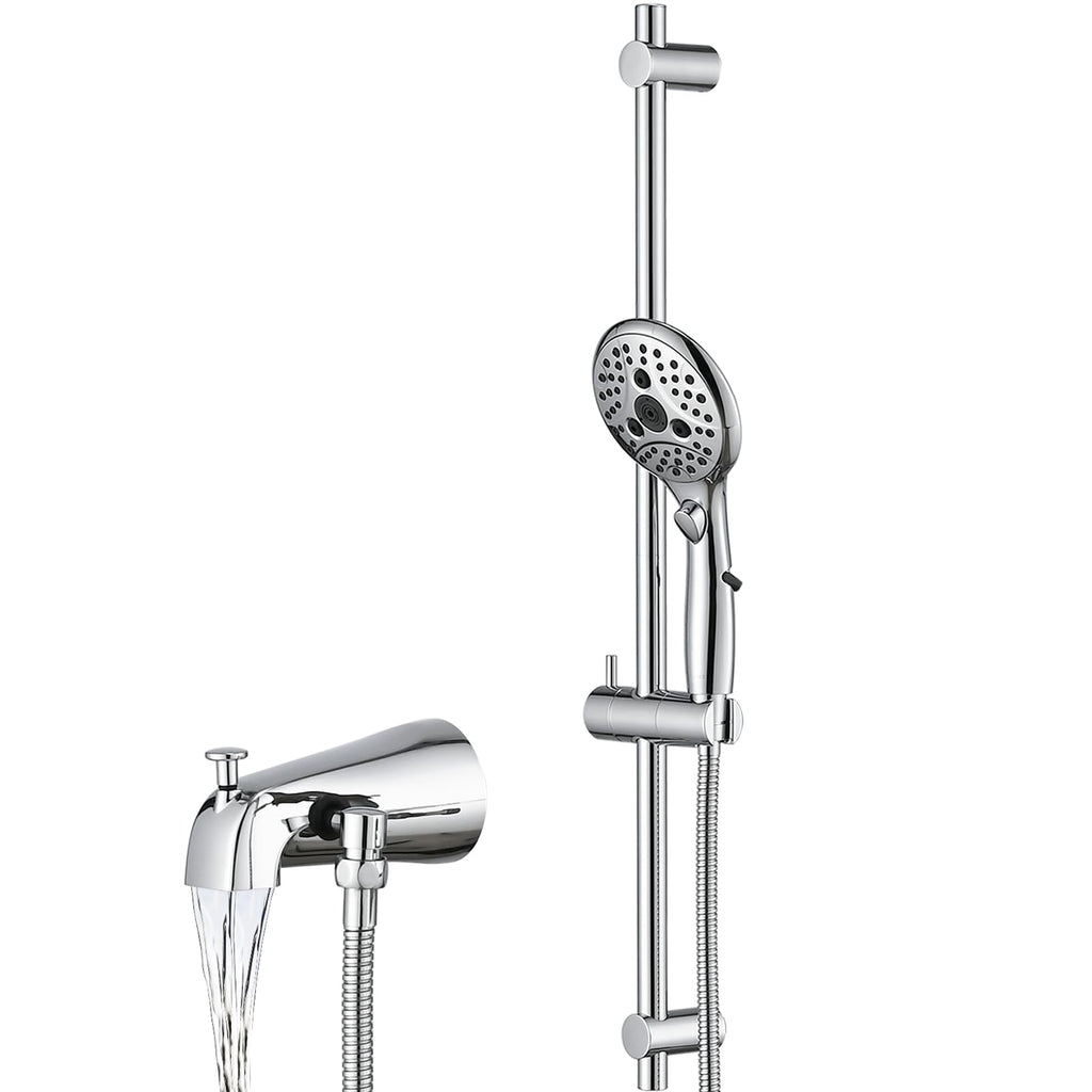 PROOX All Metal Tub Spout with Diverter, 6 Settings Hand held Shower with ON/Off Pause Switch, Bathtub Faucet with Sprayer Brushed Nickel