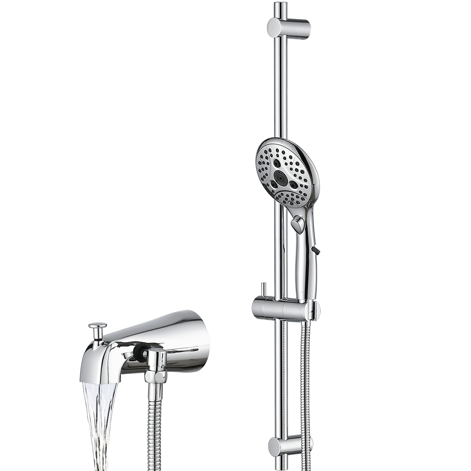 PROOX All Metal Tub Spout with Diverter, 6 Settings Hand held Shower with ON/Off Pause Switch, Bathtub Faucet with Sprayer Brushed Nickel