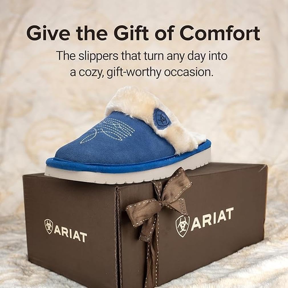 ARIAT Women's Jackie Square Toe Warm Soft Genuine Suede Leather Indoor Outdoor Slippers with Plush Collar