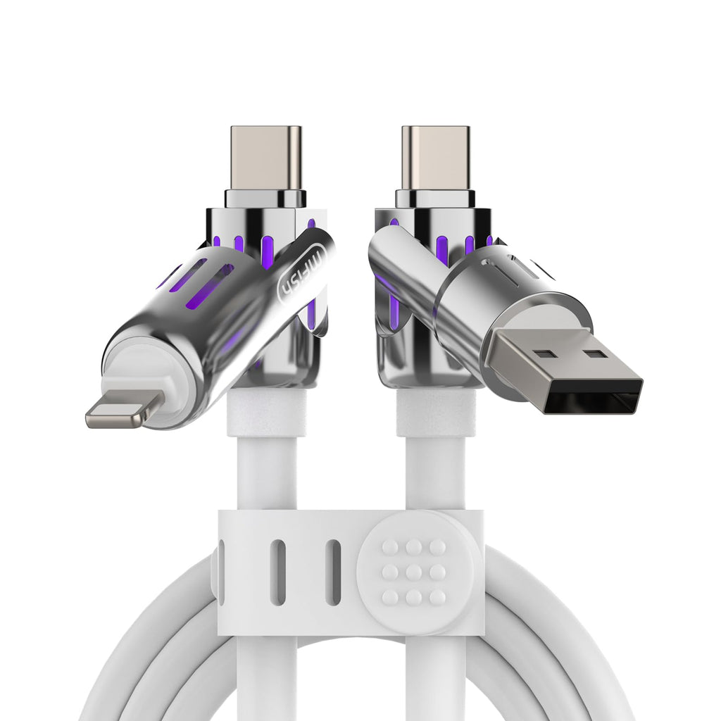 MFish 4-in-1 USB Charging Cable with Carrying Case, 240W Fast Charger Cord, USB-A & Dual USB-C to USB-C/Lightning, for iPhone 17/16/15/14, iPad, MacBook & More(Black, 3.3FT)
