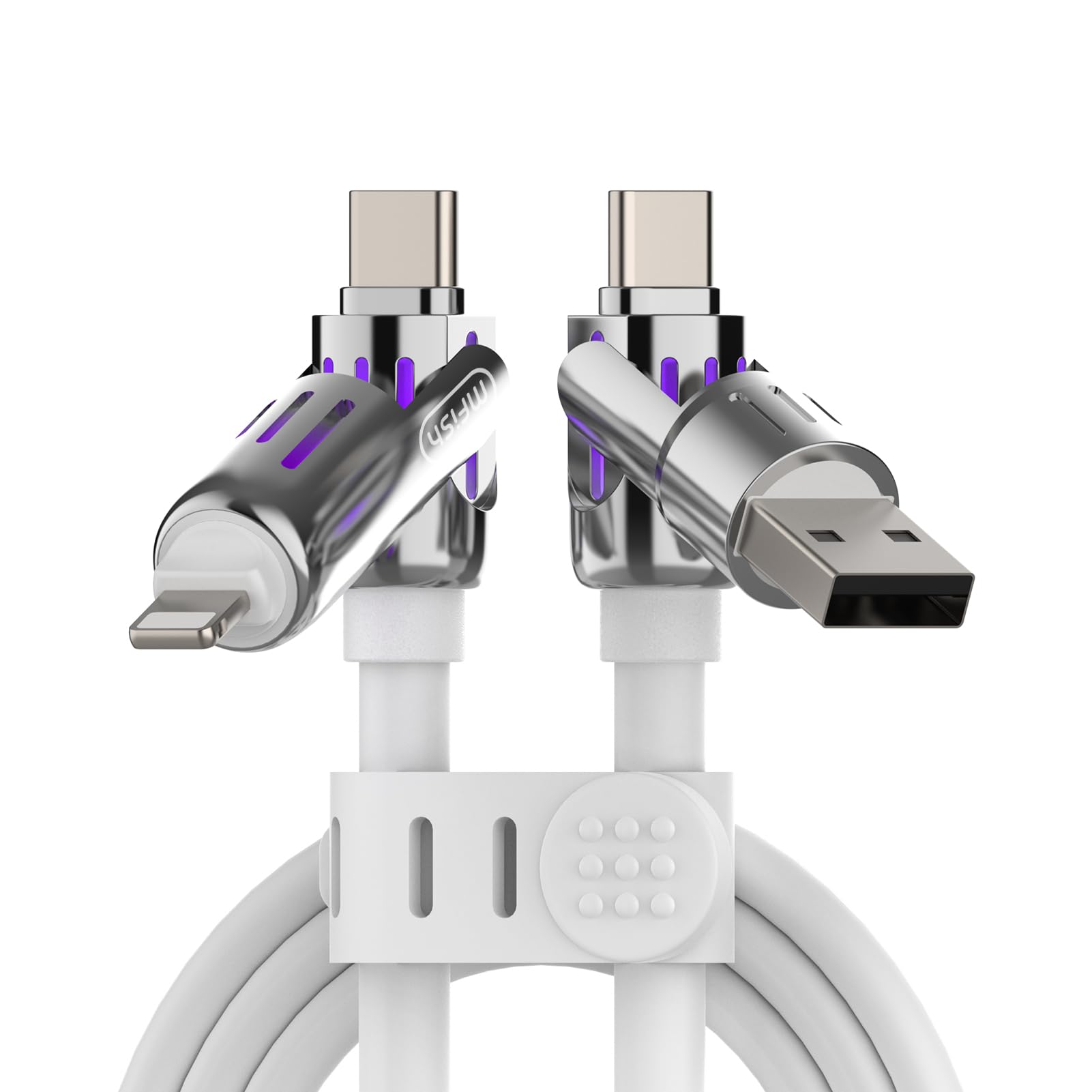 MFish 4-in-1 USB Charging Cable with Carrying Case, 240W Fast Charger Cord, USB-A & Dual USB-C to USB-C/Lightning, for iPhone 17/16/15/14, iPad, MacBook & More(Black, 3.3FT)