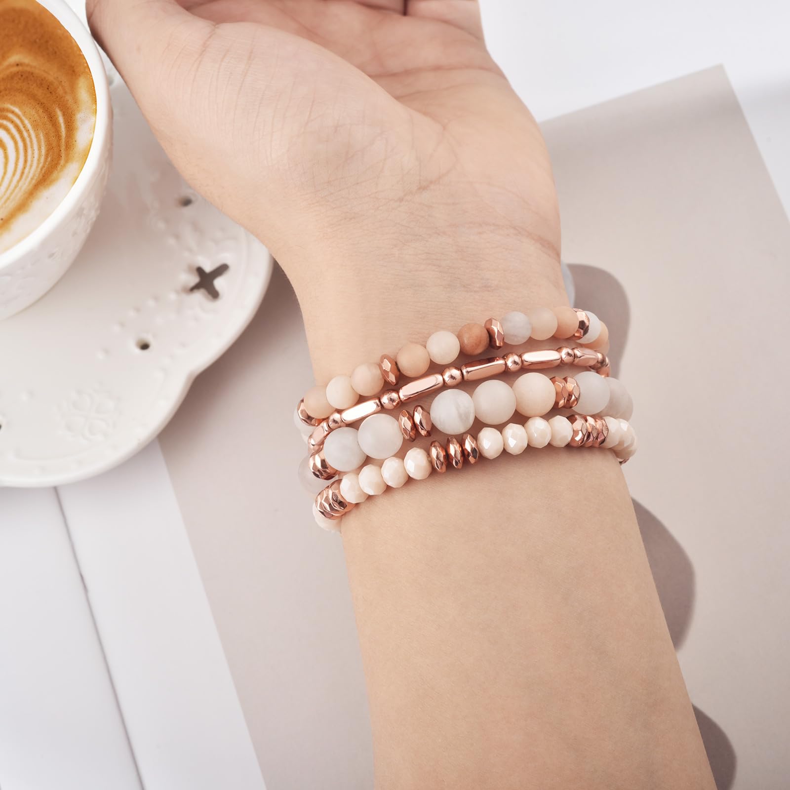 VISOOM Beaded Boho Bracelet Compatible for Apple Watch Band 40mm/38mm/41mm/42mm Series 11 10 9 8 7 SE Series 6/5/4 Women Fashion Cute Handmade Crystal Beads Stretchy Watch Strap for iWatch Bands 3/2/1