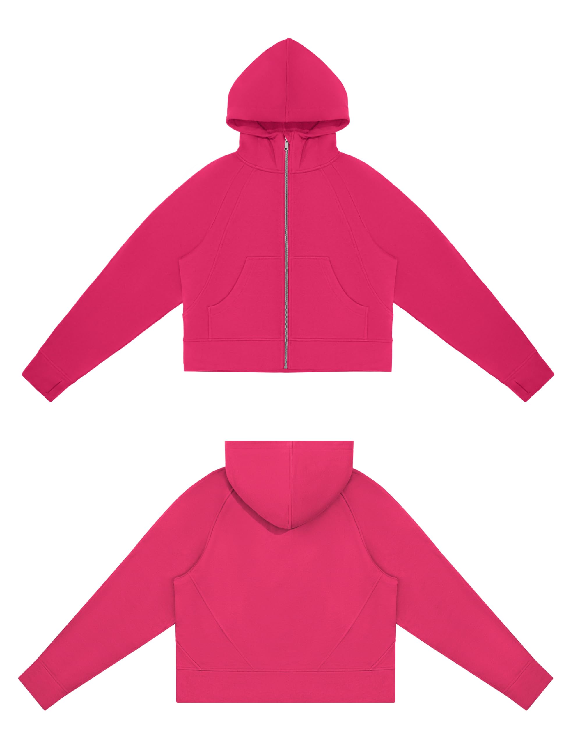 THE GYM PEOPLE Women's Full-Zip Up Hoodies Jacket Fleece Workout Crop Tops Sweatshirts with Pockets Thumb Hole