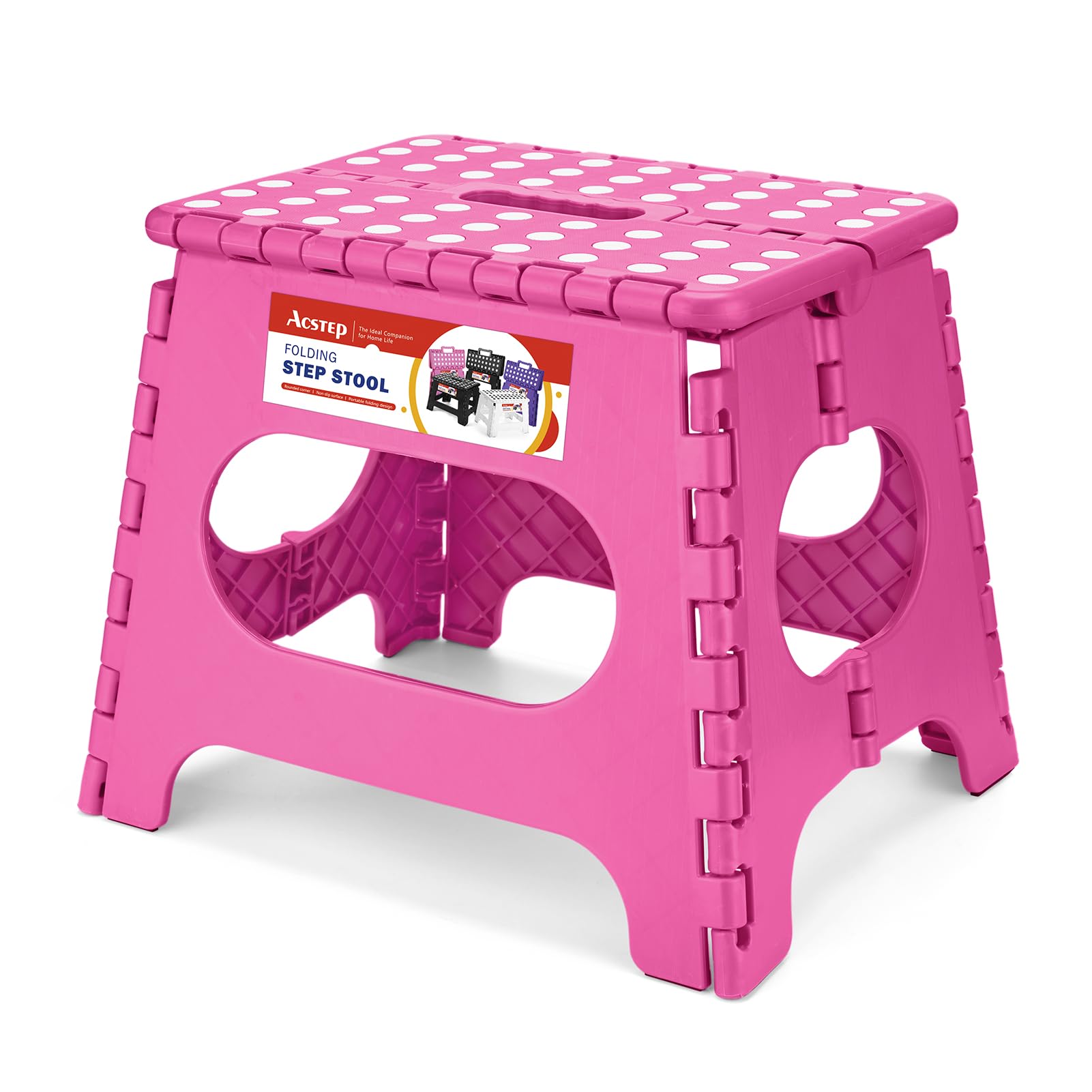ACSTEP 9 Inch Folding Step Stool 300 LB Capacity Plastic Foldable Step Stools for Kids and Adults, Folding Stool Suitable for Kitchen, Stepping Stool with Handle Bicolor Green Small Step Stool 1PC