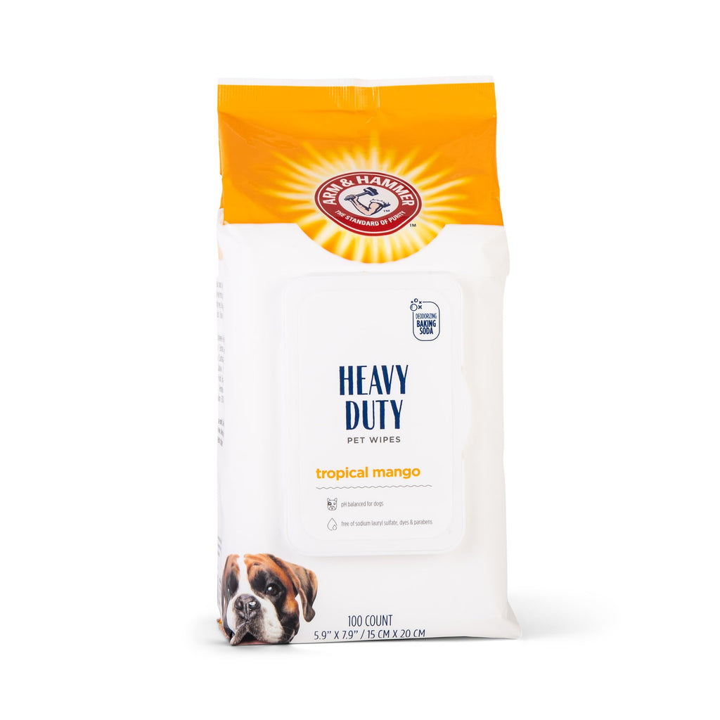 Arm and Hammer for Pets Heavy Duty Multipurpose Dog Bath Wipes, Mango Scent, Travel Size - All Purpose Wipes That Remove Odor and Refresh Dog Coat Between Baths, 30 Count
