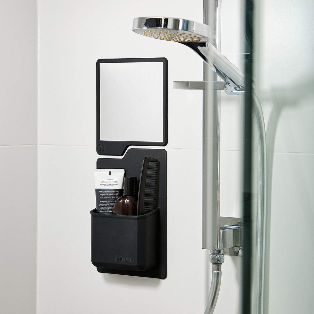 TOOLETRIES Oliver Premium Shower Mirror for Shaving, Fog-Resistant Bathroom Grooming Mirror, Clear View, Shatterproof, 100% Silicone, Easy Install, No Suction Cups, Removable & Reusable - Charcoal