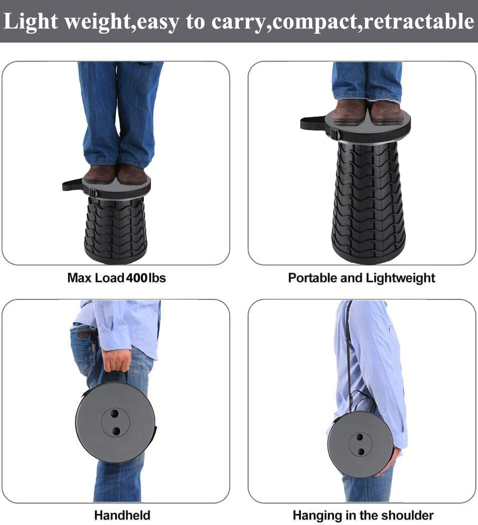 Fishboy Upgraded Collapsible Stool, 400lbs Max Weight, Lightweight But Sturdy, Portable Retractable Folding Telescoping Foldable Camping Stool for Adults Outdoor Fishing Hiking BBQ