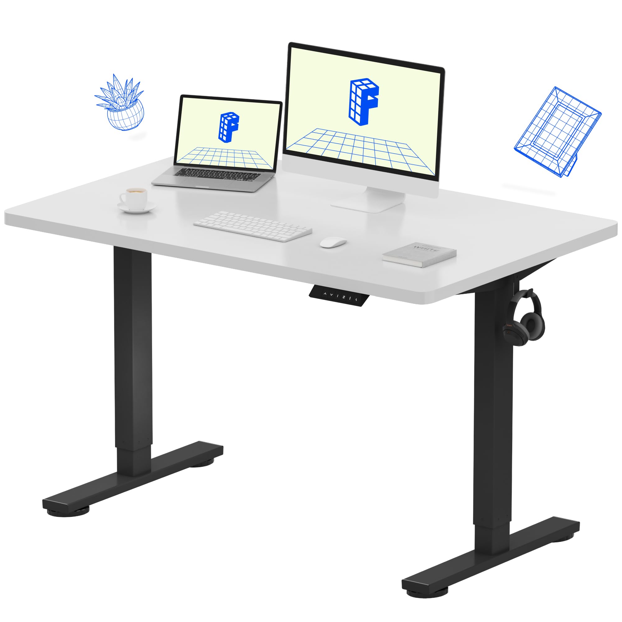 FLEXISPOT EN1 One-Piece Standing Desk, Electric Adjustable with 4 Memory Presets, 176 LBS Capacity, Stable & Quiet, Seamless Desktop for Home Office & Dual Monitors, 40"x24" Black