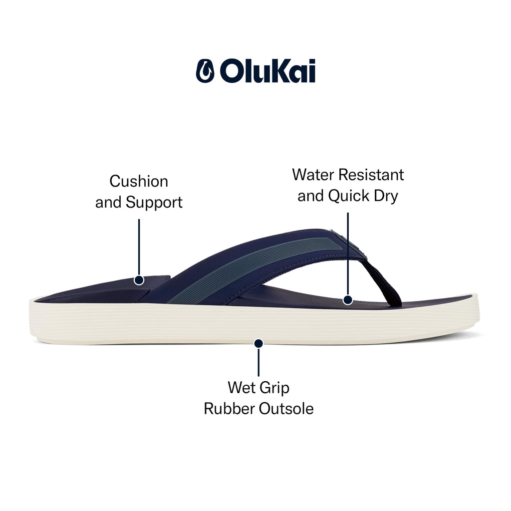 OluKai Leeward Men's Beach Sandals, Quick-Dry Flip Flop Slides, Water Friendly Versatility & Wet Grip Traction, Comfort Fit & Arch Support