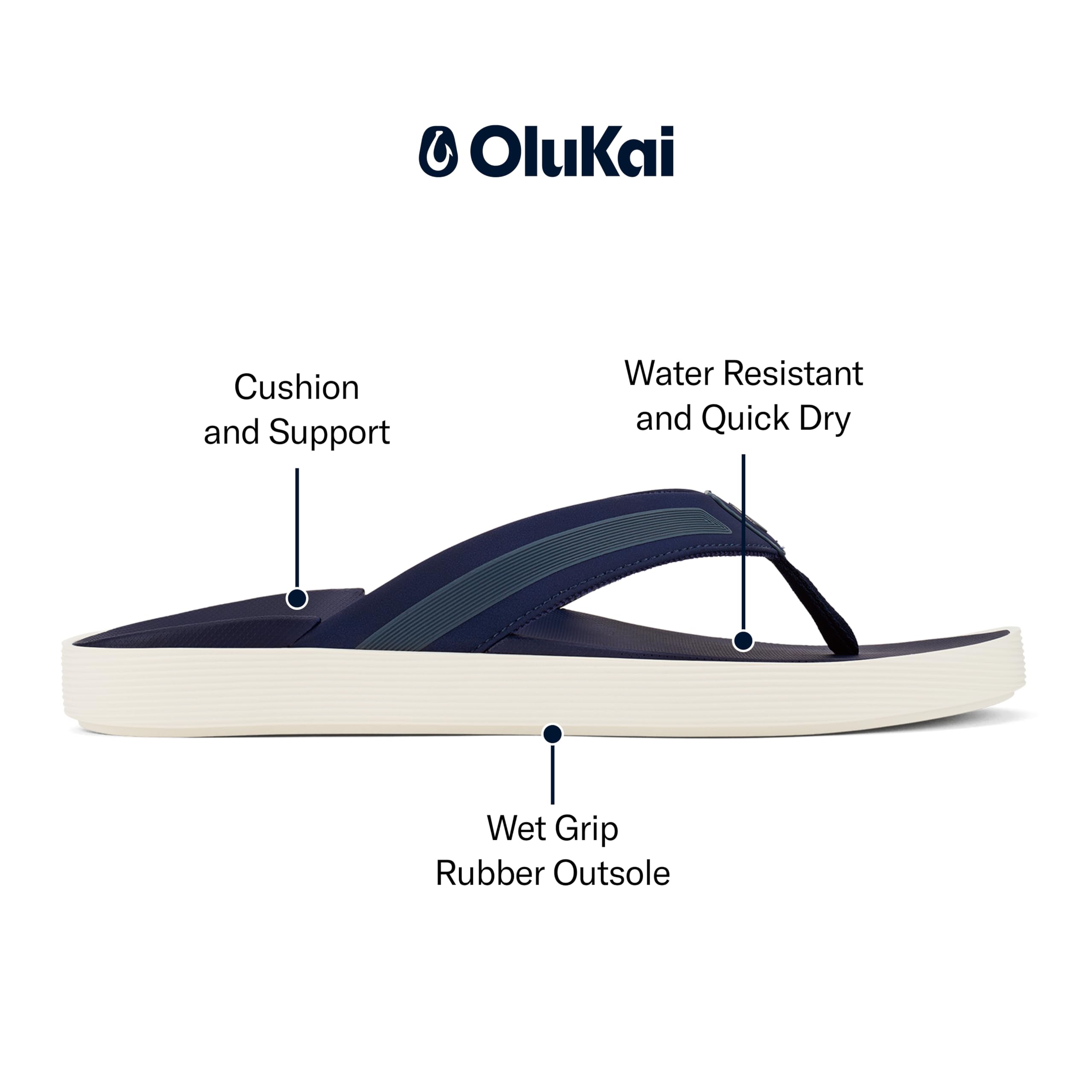 OluKai Leeward Men's Beach Sandals, Quick-Dry Flip Flop Slides, Water Friendly Versatility & Wet Grip Traction, Comfort Fit & Arch Support