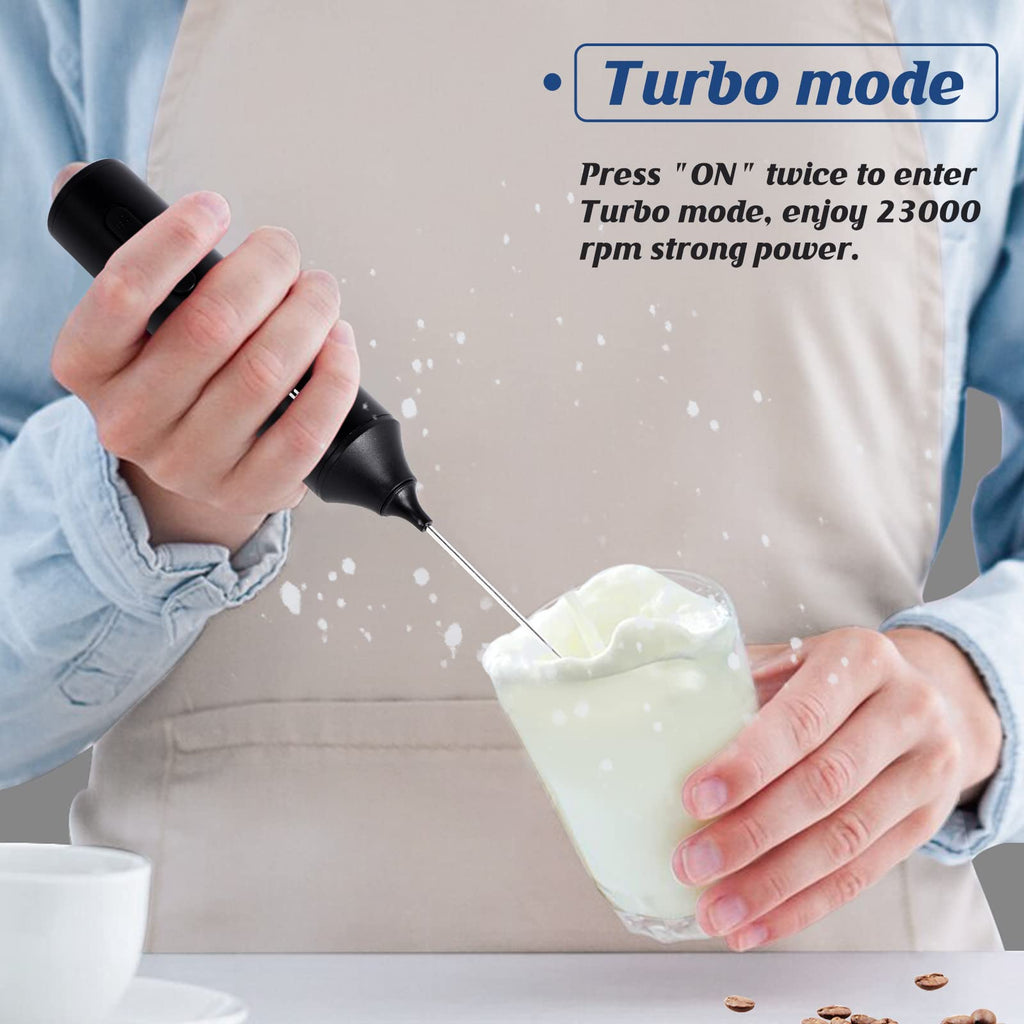 FoodVille MF05 Rechargeable Milk Frother USB Charging Handheld Foam Maker with Stainless Balloon Whisk for Cappuccino, Latte, Bulletproof Coffee, Keto Diet, Protein Powder, Matcha (Black)