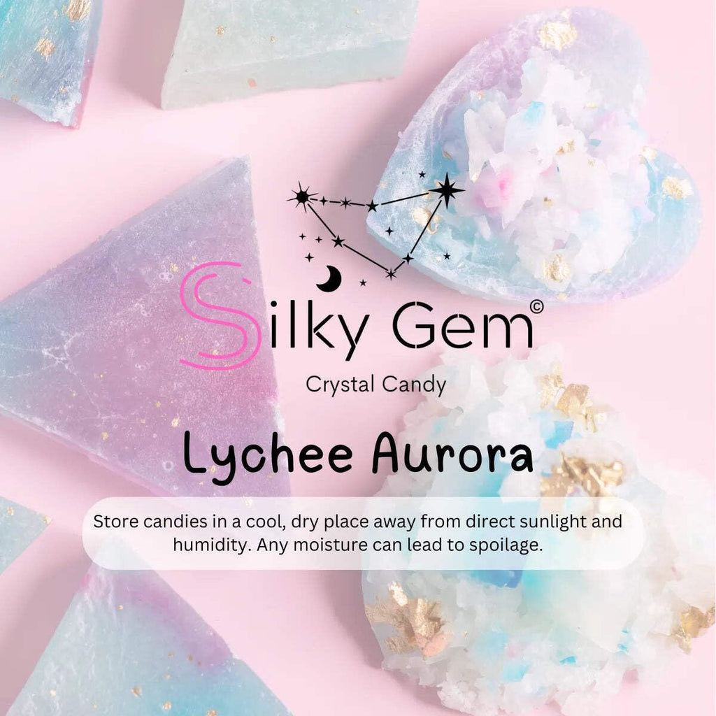 Silky Gem - Edible Lychee Flavored Aurora Crystal Candy, 8-10 pieces, Kohakutou, Edible Gem, Vegan, Gluten Free, ASMR