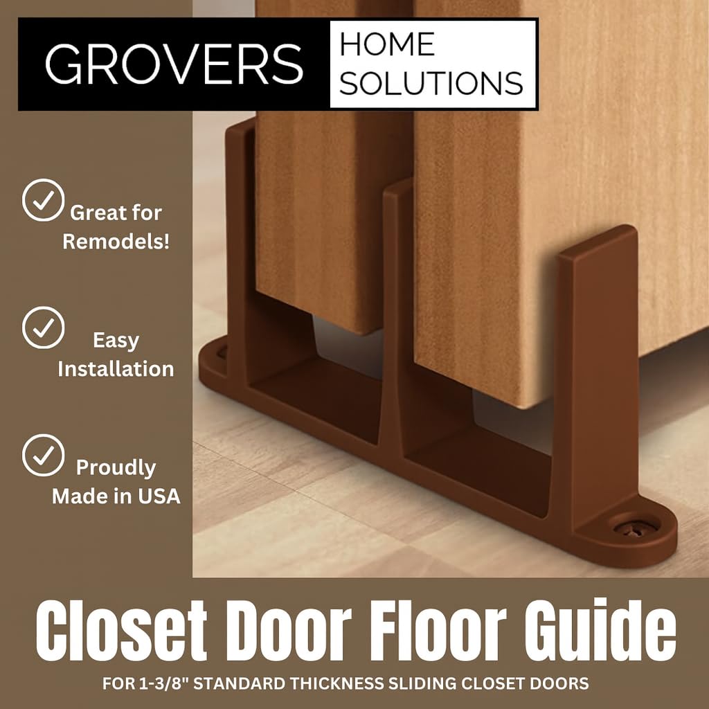 Sliding Closet Door Floor Guide Bracket | Universal Fit for 1-3/8" Width Bypass Doors (Beige) | Grovers Home Solutions