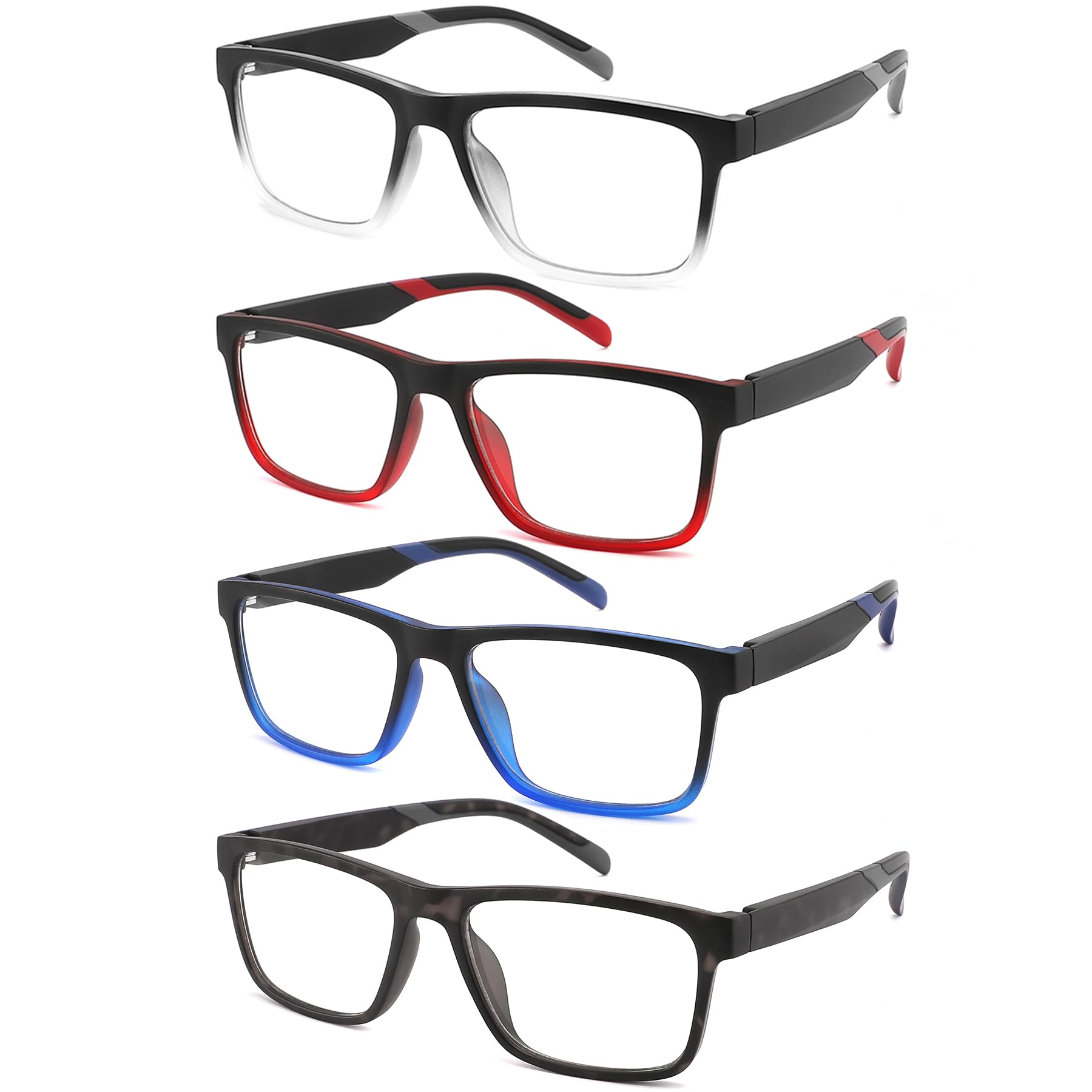 acavefox 4 Pack Reading Glasses 1.0 Men Reader Computer Blue Light Blocking | Fashion Comfortable Eyeglasses with Spring Hinge, Accurate 1.0 Magnification, Anti UV, Lightweight and Sturdy