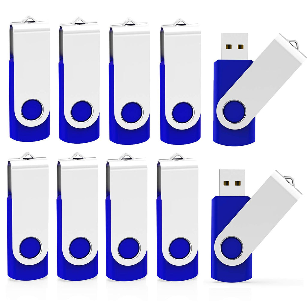 KOOTION 10 X 1GB USB Flash Drive 1gb Flash Drive Swivel Thumb Drive Memory Stick Keychain Design Blue