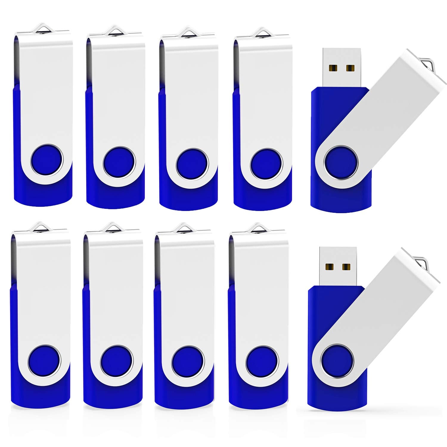 KOOTION 10 X 1GB USB Flash Drive 1gb Flash Drive Swivel Thumb Drive Memory Stick Keychain Design Blue