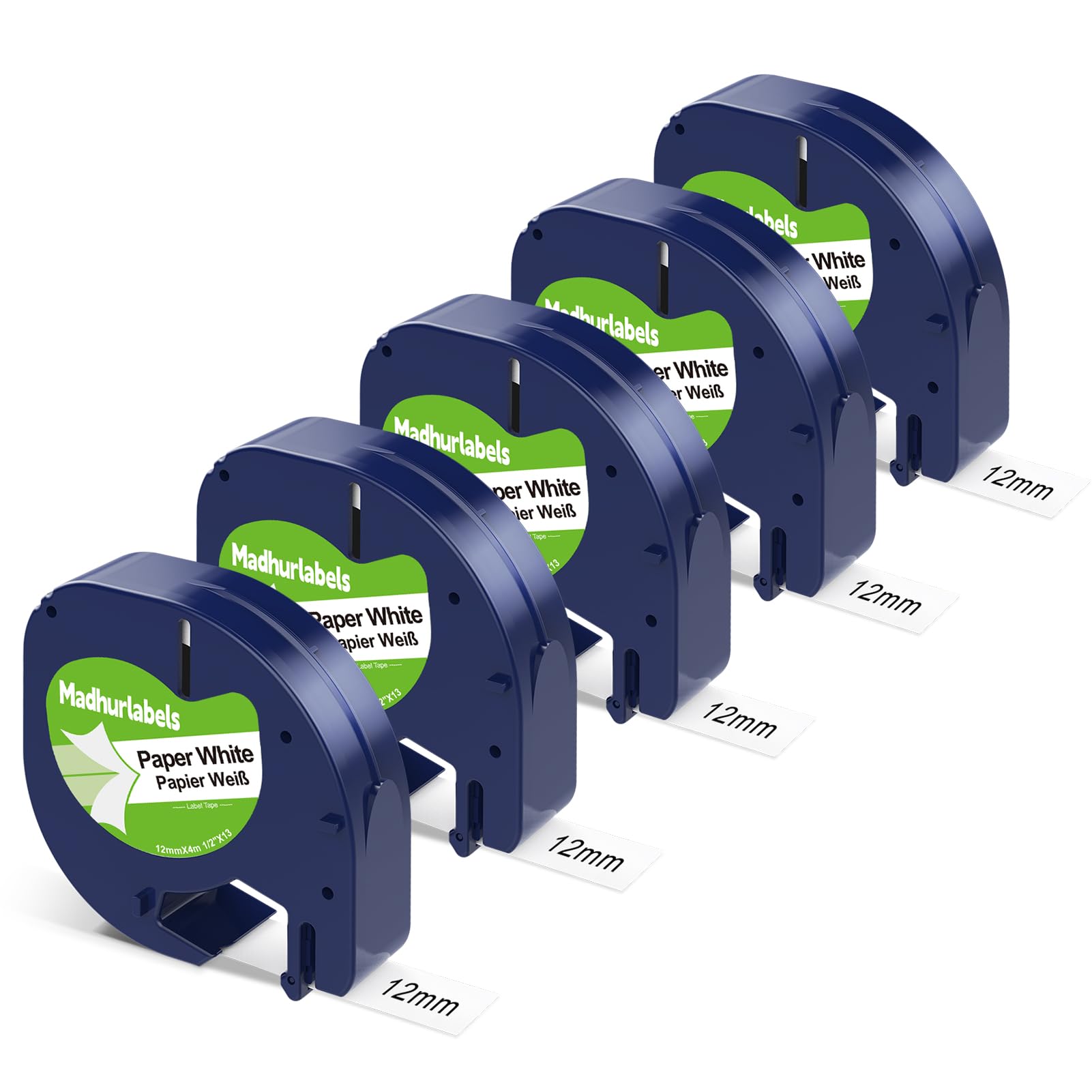 5 X Plastic Clear Label Maker Refills Replacement for Dymo Letratag Refills, Compatible with Dymo Label Maker Refills 12mm x 4m Letratag Replacement for Letra Tag for LT100T LT100H QX50